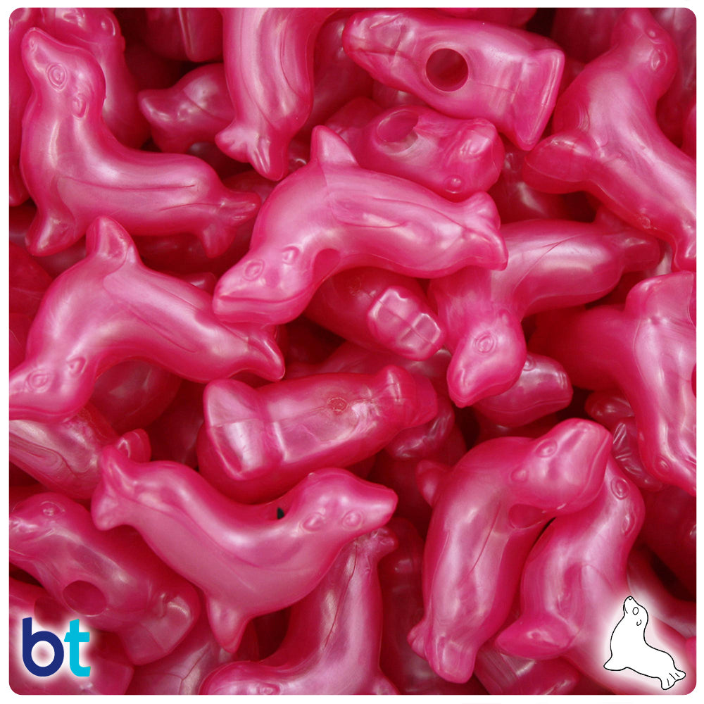 Hot Pink Pearl 24mm Seal Pony Beads (24pcs)