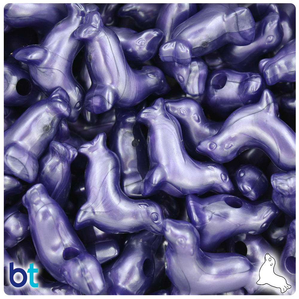 Dark Purple Pearl 24mm Seal Pony Beads (24pcs)