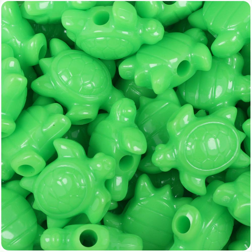 Lime Opaque 23mm Sea Turtle Pony Beads (8pcs)