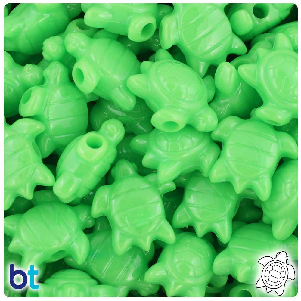 Lime Opaque 23mm Sea Turtle Pony Beads (24pcs)