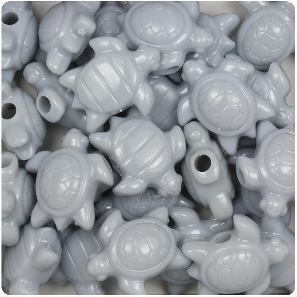 Grey Opaque 23mm Sea Turtle Pony Beads (8pcs)