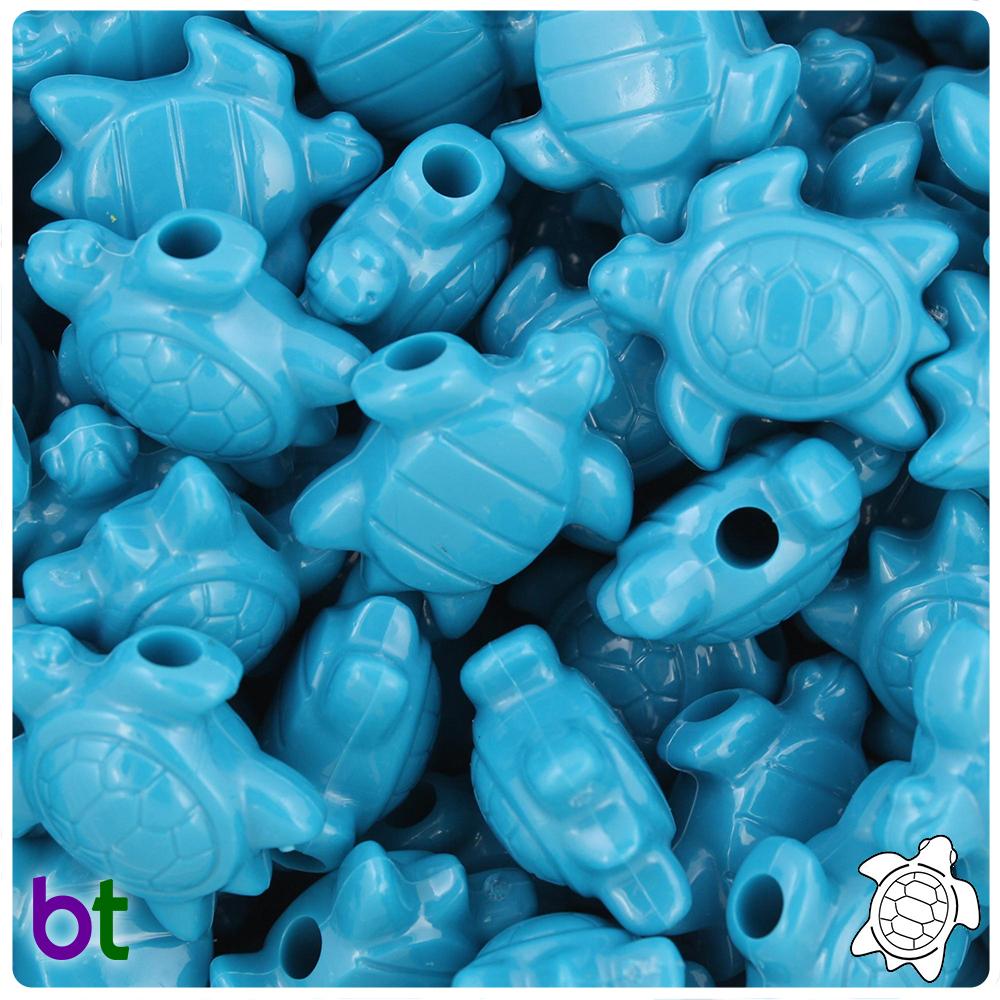 Dark Turquoise Opaque 23mm Sea Turtle Pony Beads (8pcs)