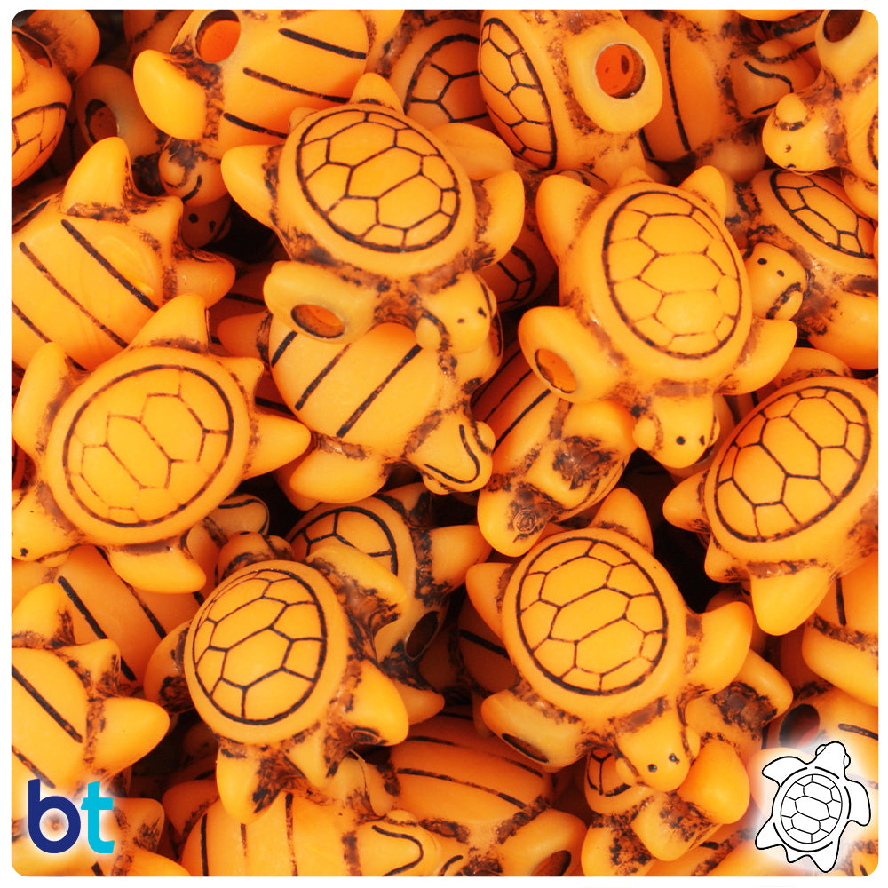 Orange Antique & Oiled 23mm Sea Turtle Pony Beads (24pcs)