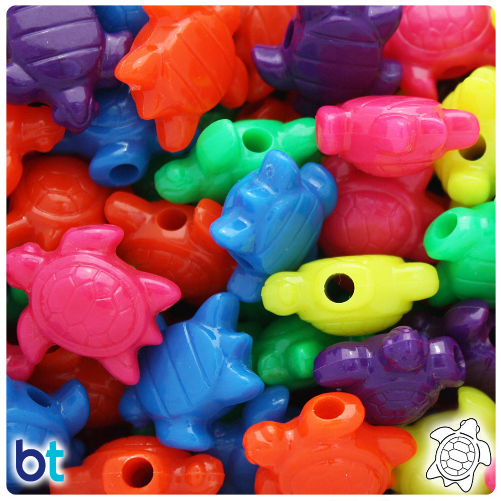 Neon Bright Mix 23mm Sea Turtle Pony Beads (8pcs)