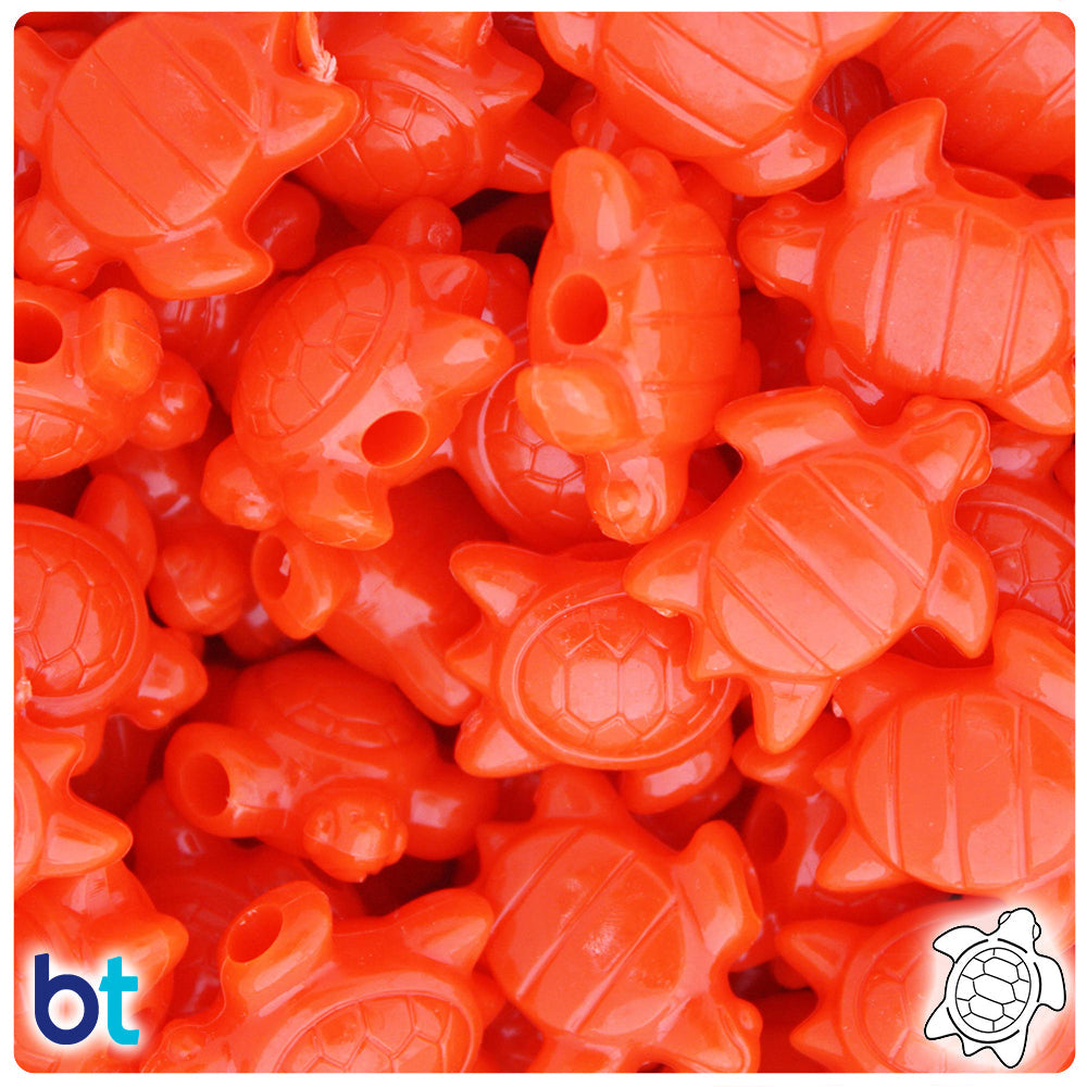 Tangelo Neon Bright 23mm Sea Turtle Pony Beads (8pcs)
