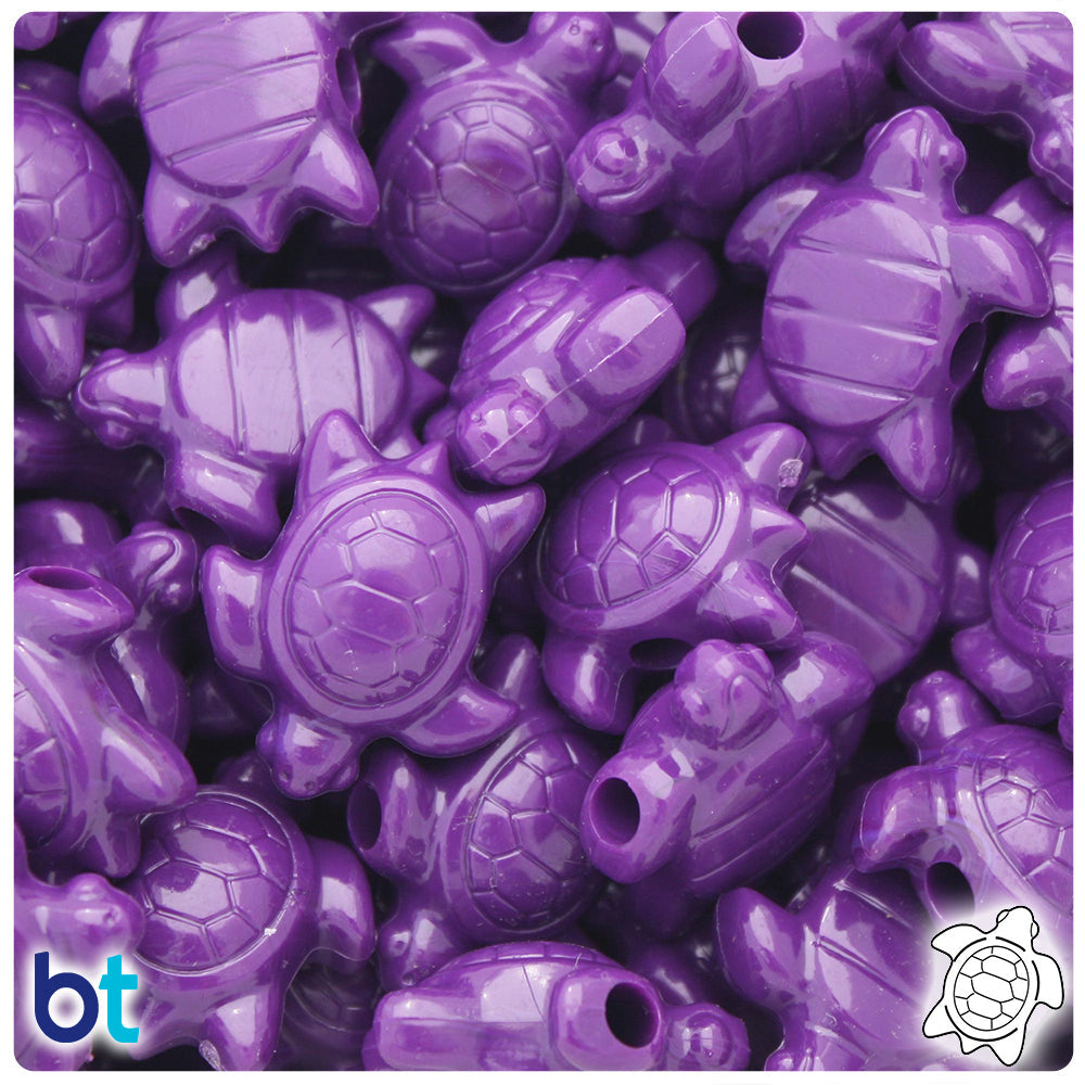 Plum Neon Bright 23mm Sea Turtle Pony Beads (8pcs)