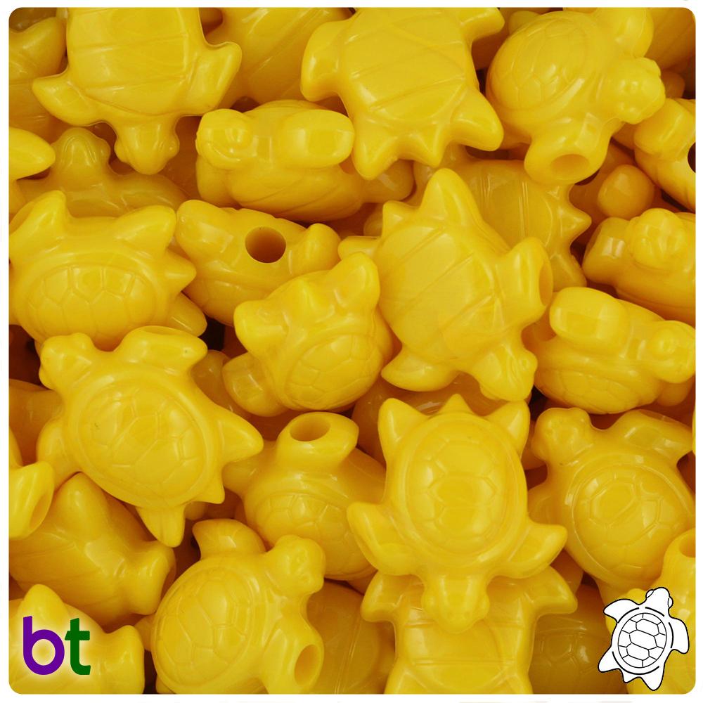 Bright Yellow Opaque 23mm Sea Turtle Pony Beads (8pcs)