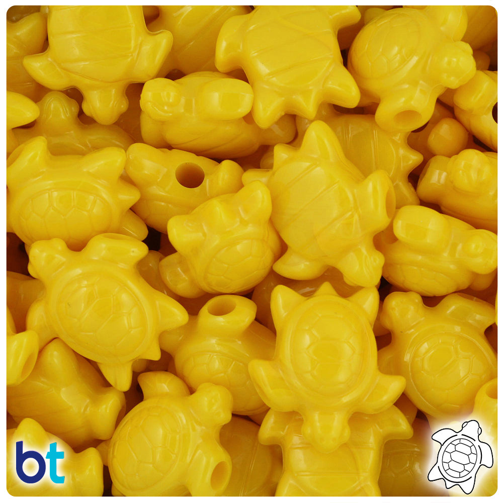 Bright Yellow Opaque 23mm Sea Turtle Pony Beads (24pcs)
