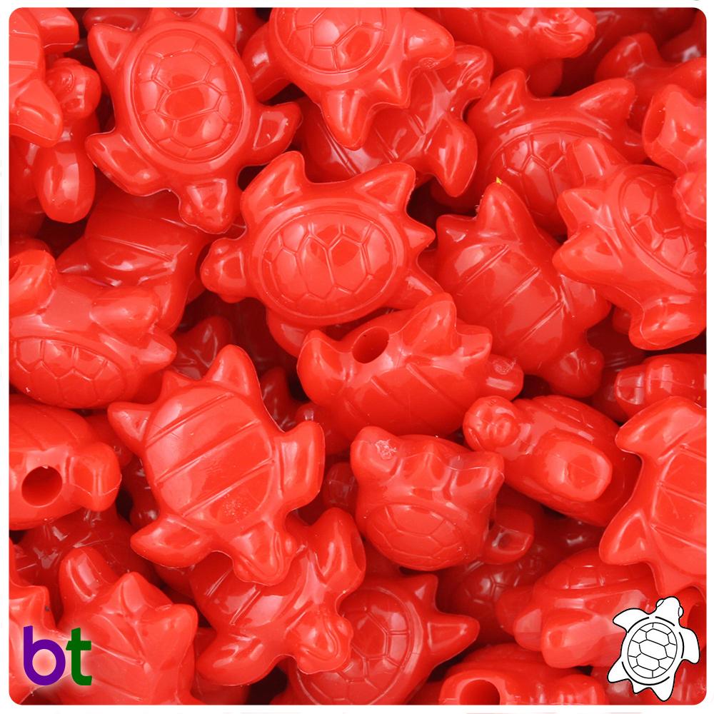 Bright Red Opaque 23mm Sea Turtle Pony Beads (8pcs)