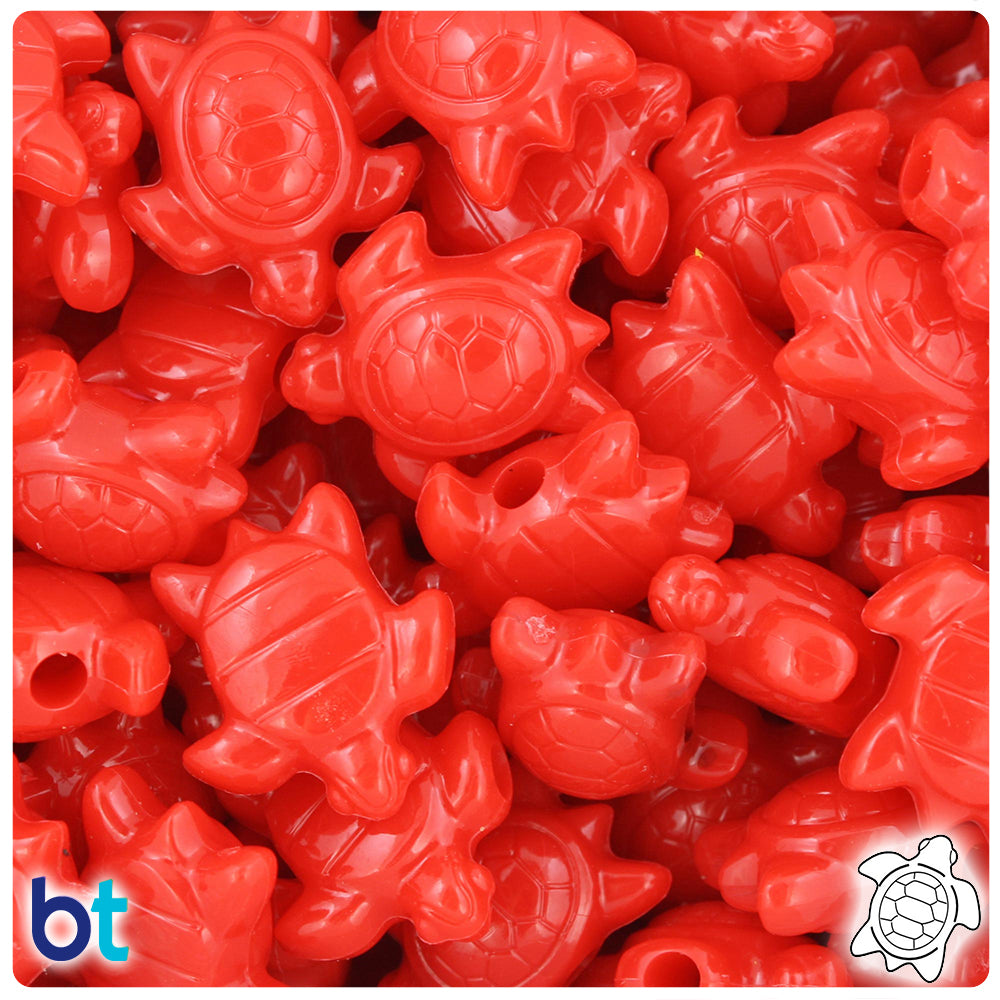 Bright Red Opaque 23mm Sea Turtle Pony Beads (24pcs)