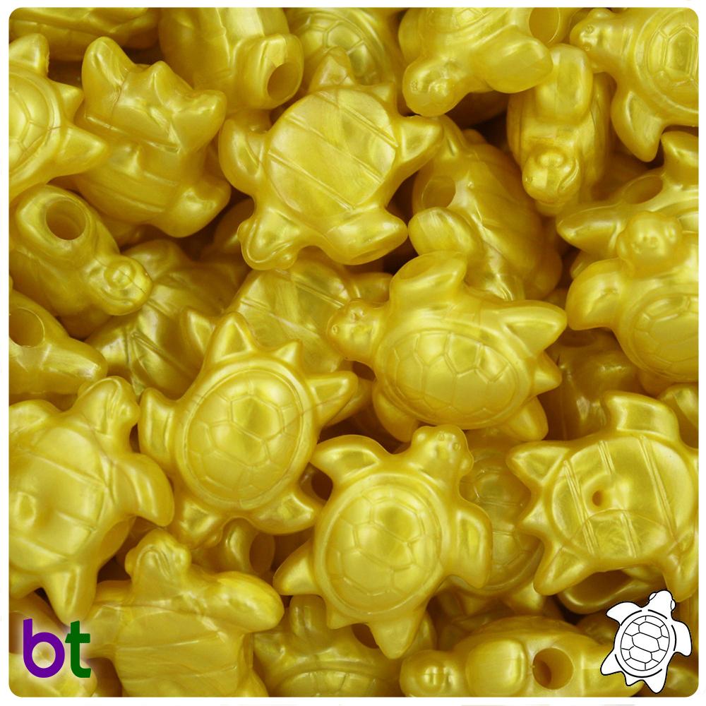 Yellow Pearl 23mm Sea Turtle Pony Beads (8pcs)