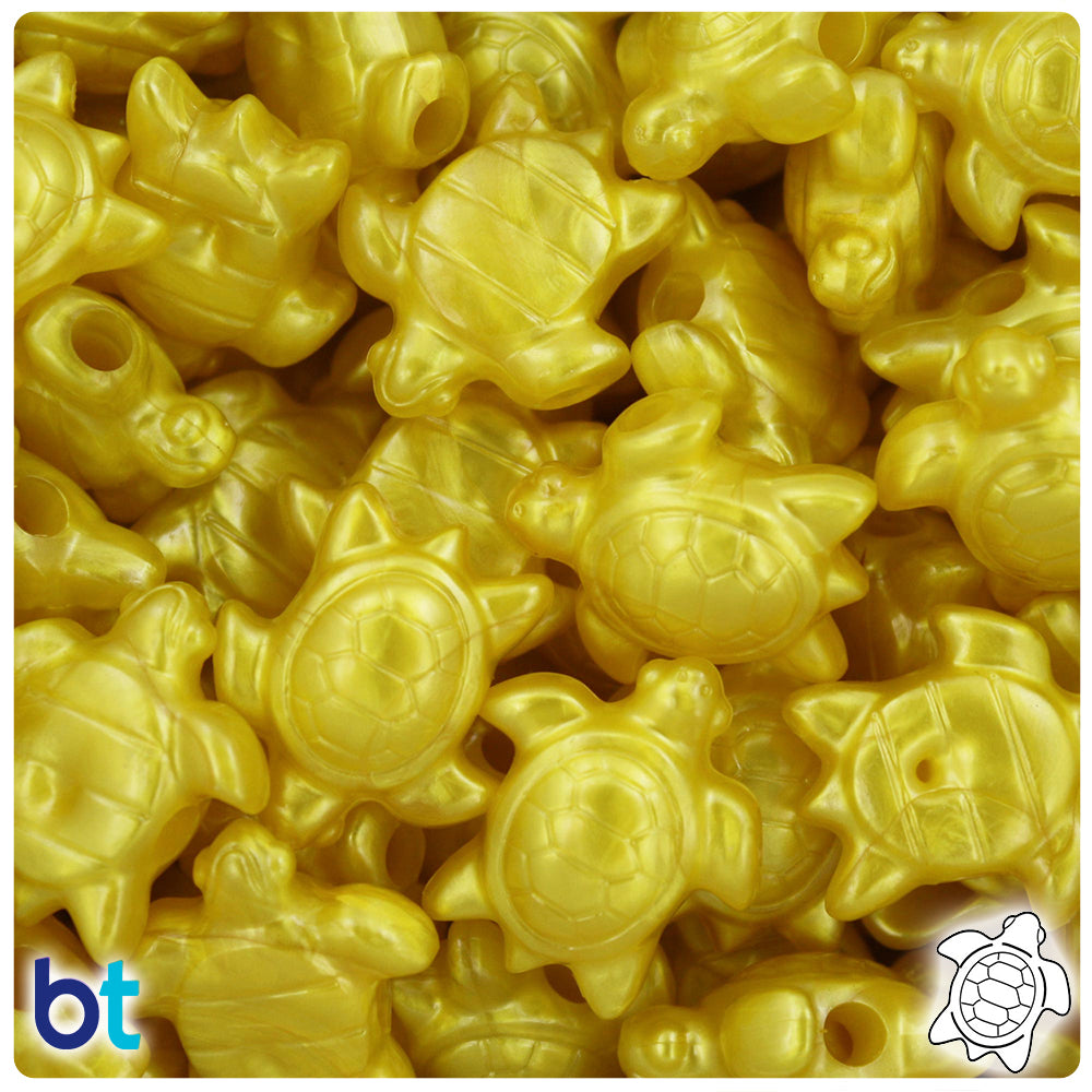BeadTin Gold Pearl 25mm Teddy Bear Plastic Pony Beads (24pcs)