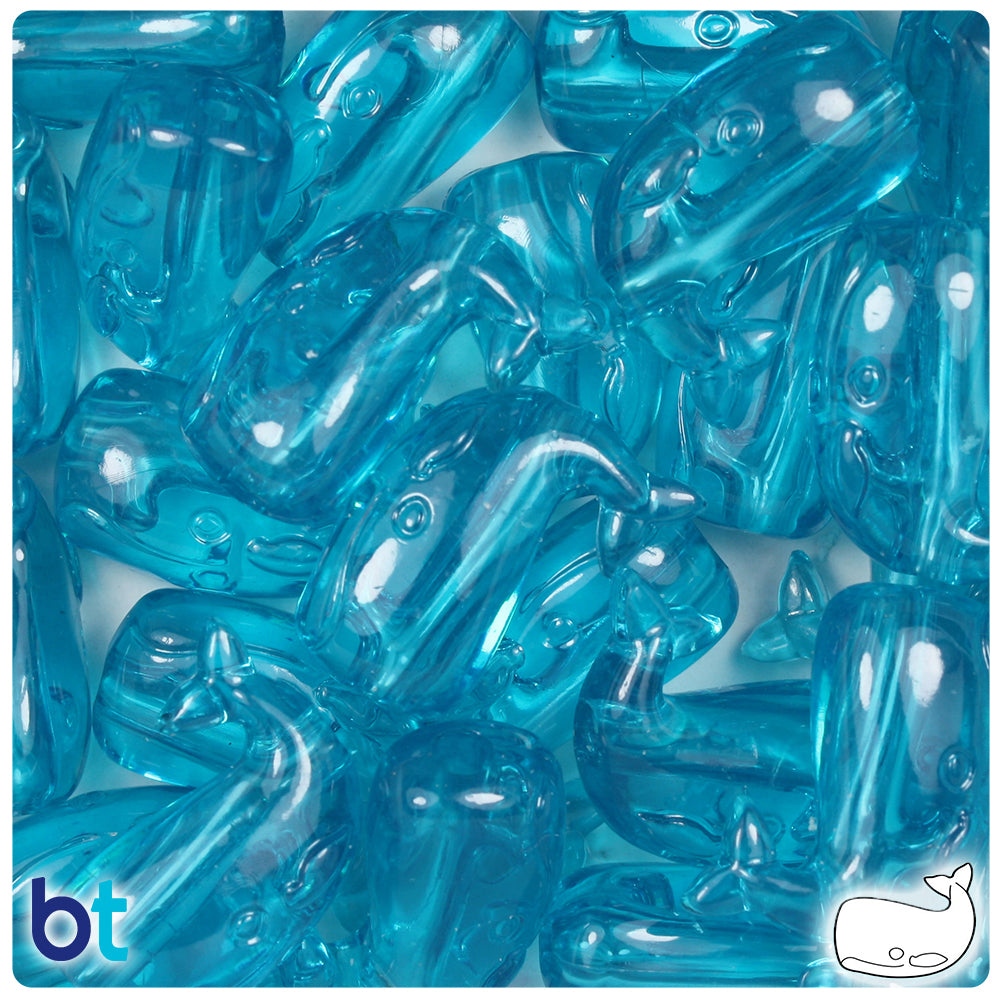 Turquoise Transparent 24mm Whale Pony Beads (8pcs)