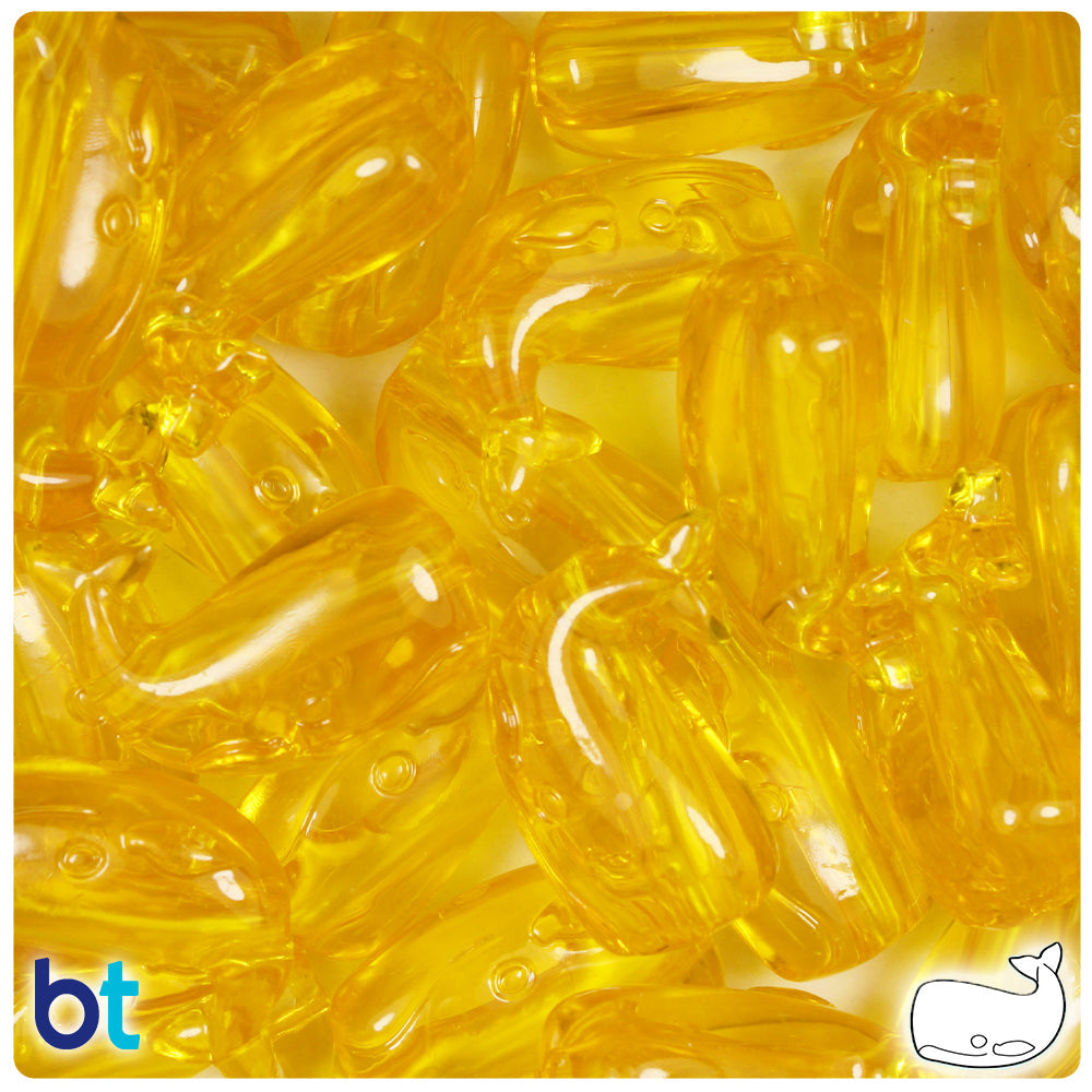 Dark Yellow Transparent 24mm Whale Pony Beads (8pcs)