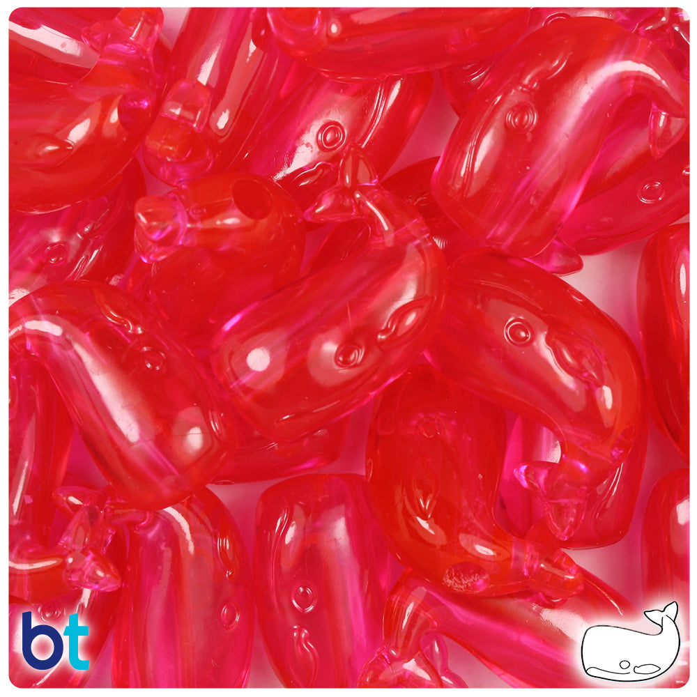 Hot Pink Transparent 24mm Whale Pony Beads (24pcs)