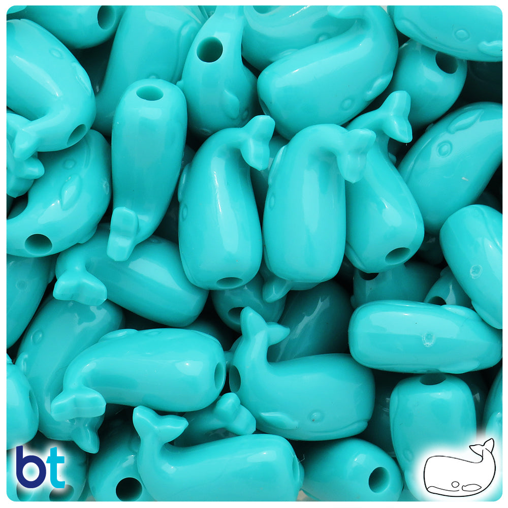 Light Turquoise Opaque 24mm Whale Pony Beads (8pcs)