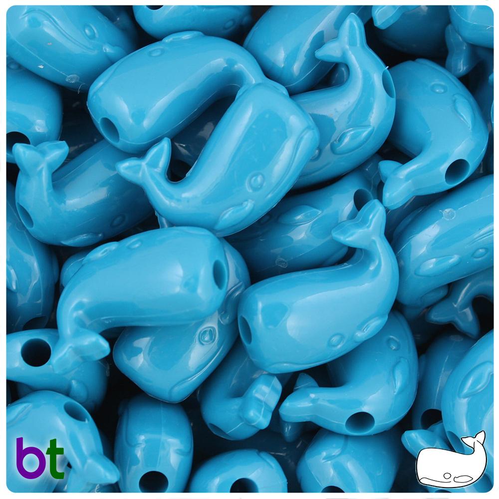 Dark Turquoise Opaque 24mm Whale Pony Beads (8pcs)