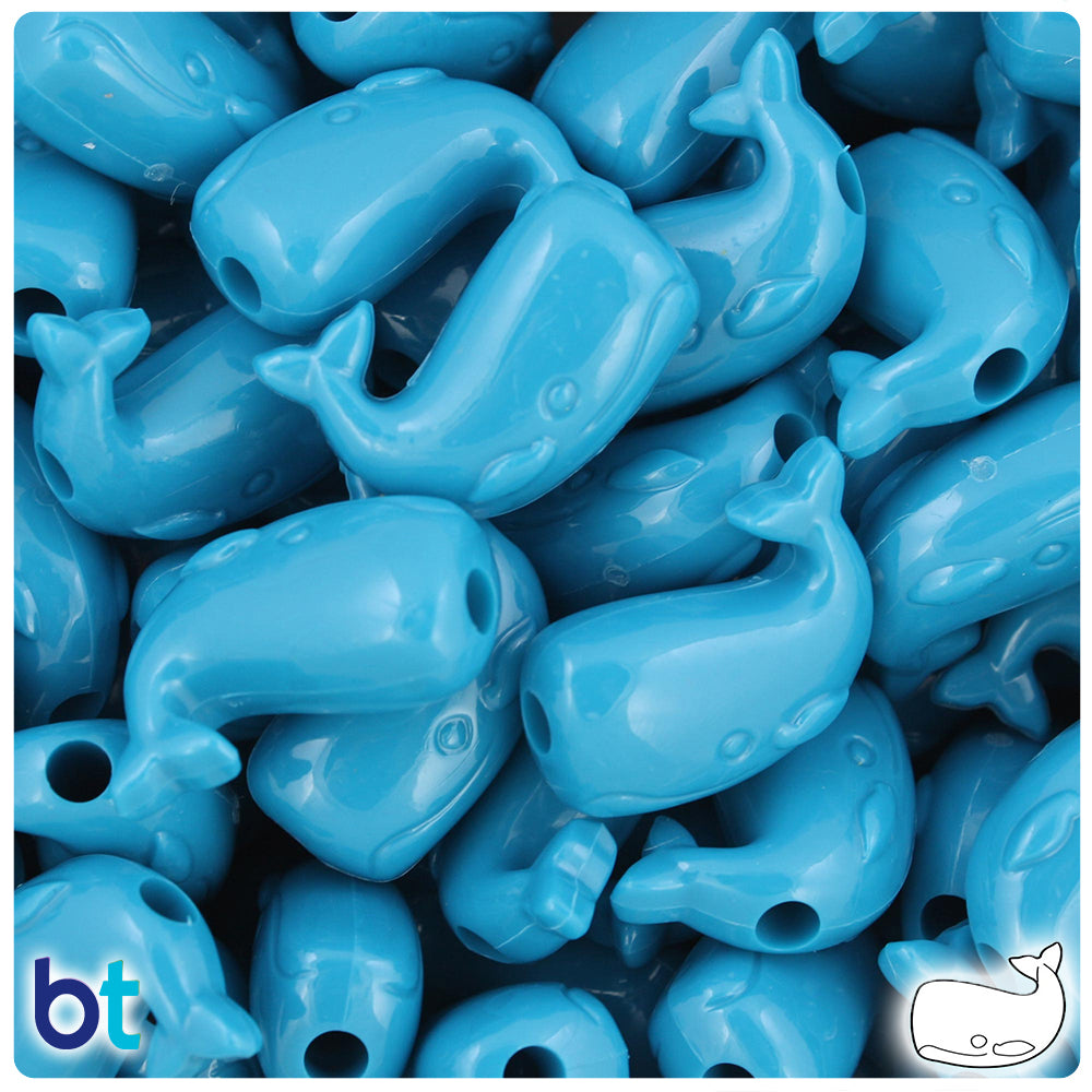 Dark Turquoise Opaque 24mm Whale Pony Beads (24pcs)