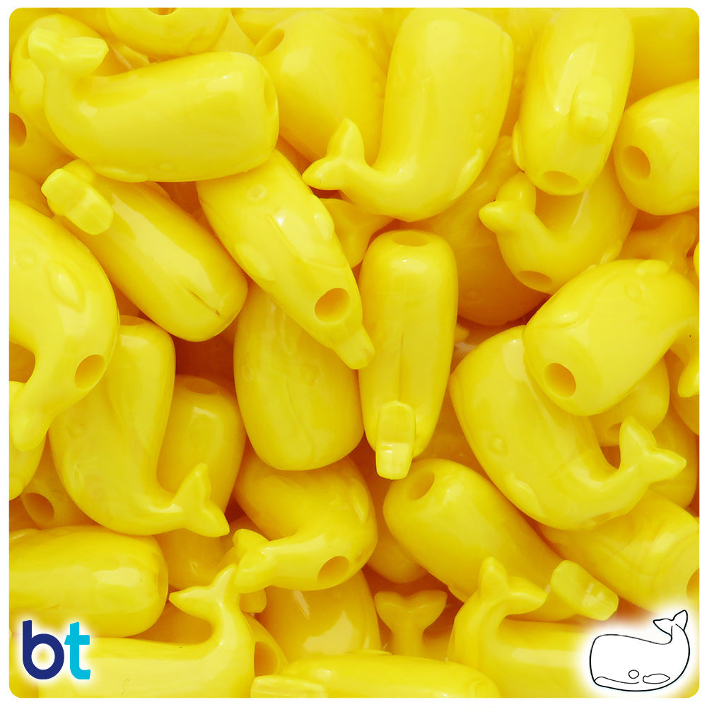 Yellow Opaque 24mm Whale Pony Beads (8pcs)