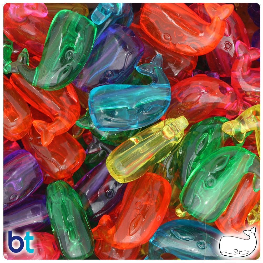 Jelly Transparent Mix 24mm Whale Pony Beads (8pcs)