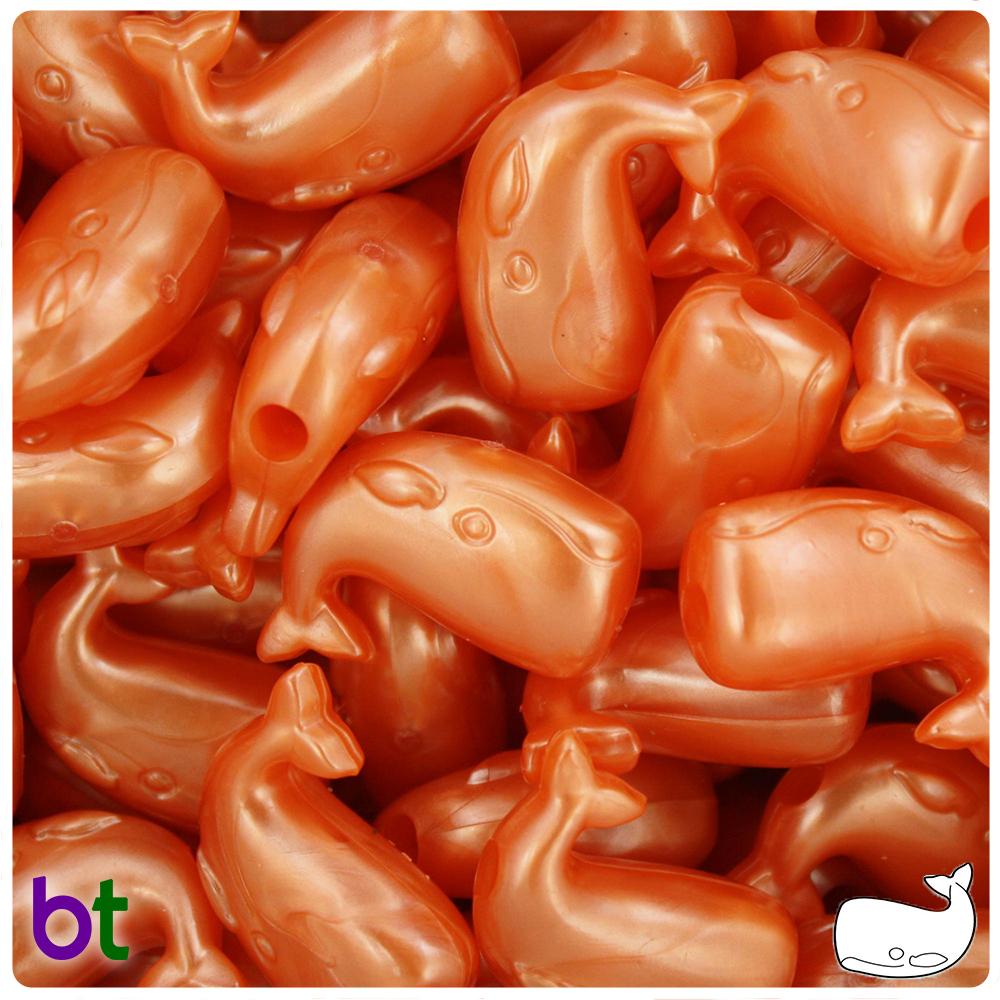 Orange Pearl 24mm Whale Pony Beads (8pcs)