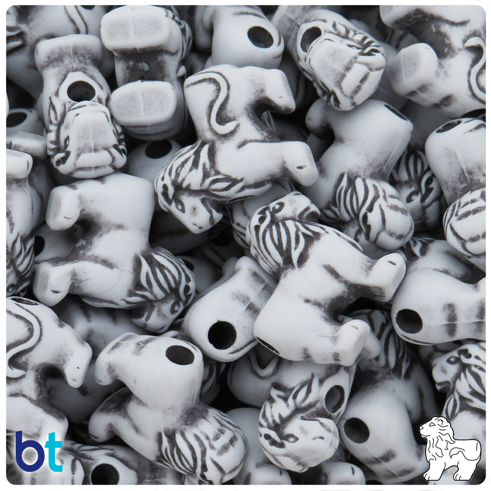 Grey Antique 22mm Lion Pony Beads (8pcs)