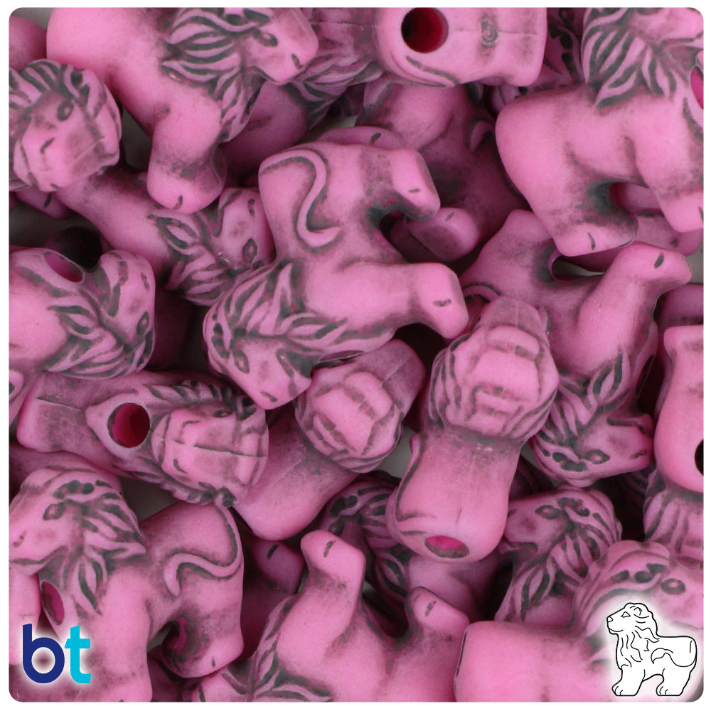 Dark Pink Antique 22mm Lion Pony Beads (24pcs)