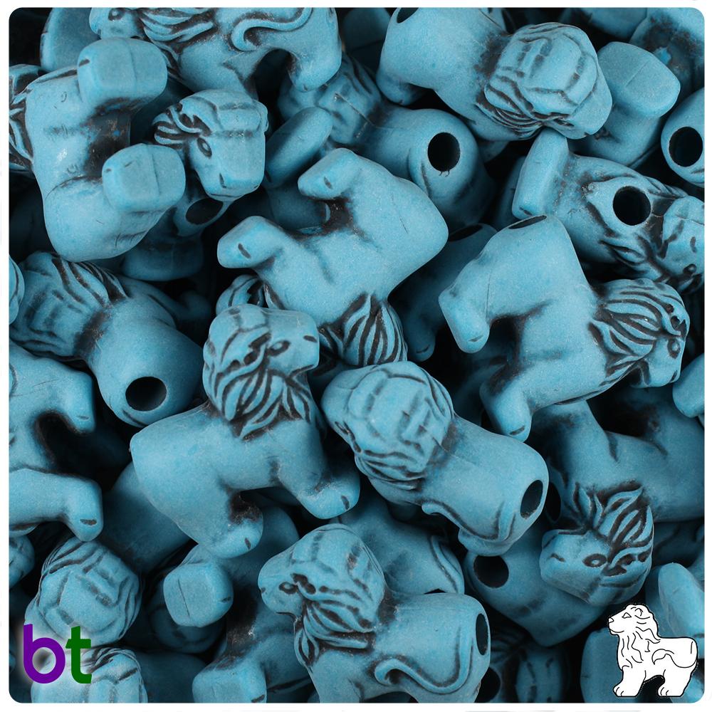 Dark Turquoise Antique 22mm Lion Pony Beads (8pcs)