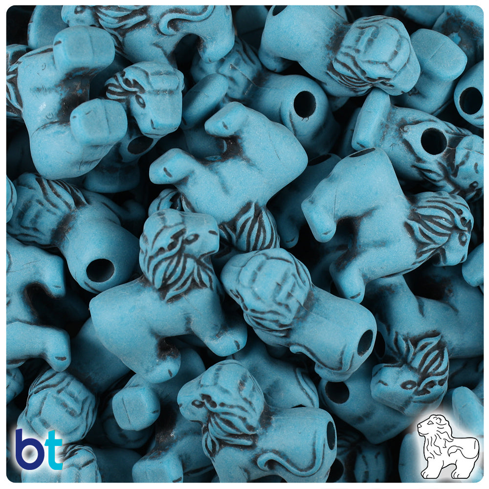 Dark Turquoise Antique 22mm Lion Pony Beads (24pcs)