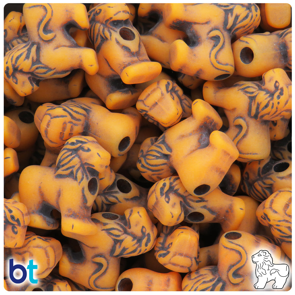 Orange Antique 22mm Lion Pony Beads (24pcs)
