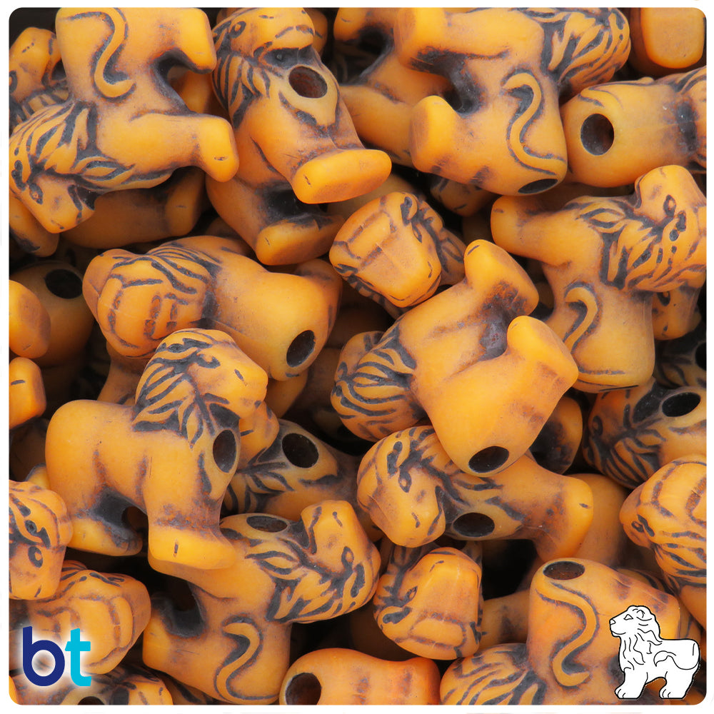 Orange Antique 22mm Lion Pony Beads (8pcs)