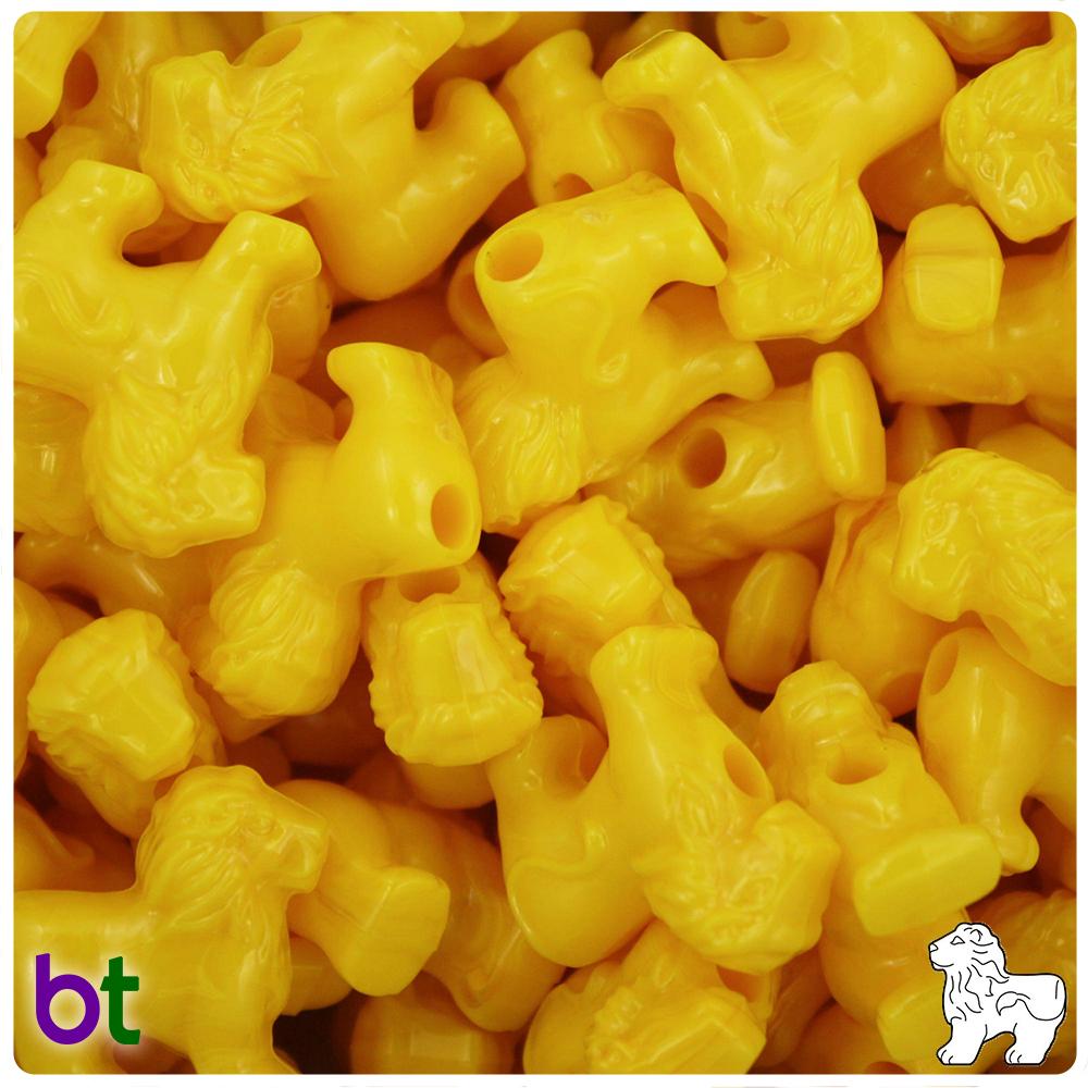 Bright Yellow Opaque 22mm Lion Pony Beads (8pcs)