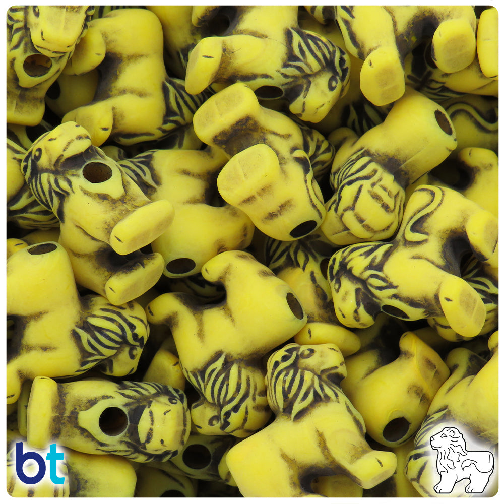 Bright Yellow Antique 22mm Lion Pony Beads (24pcs)