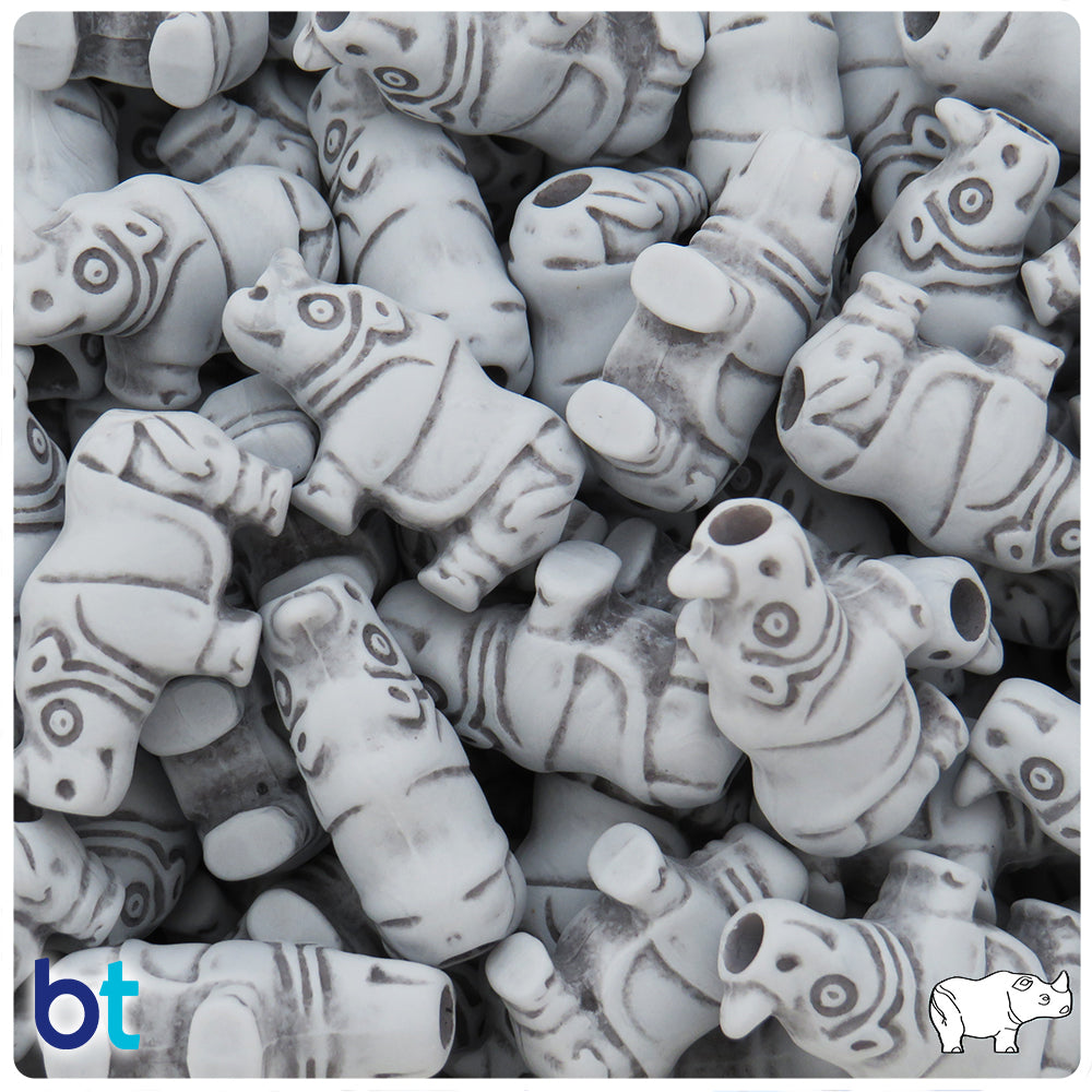 Grey Antique 25mm Rhino Pony Beads (8pcs)