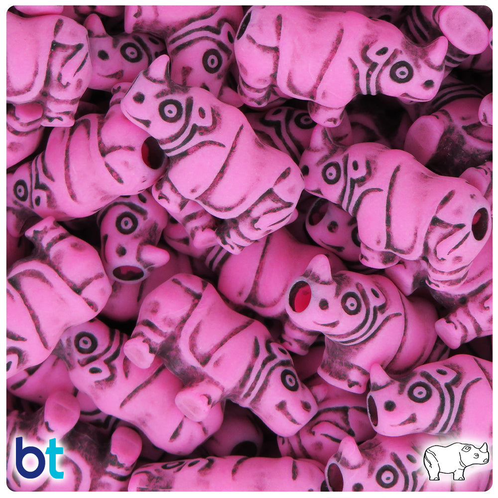 Dark Pink Antique 25mm Rhino Pony Beads (24pcs)