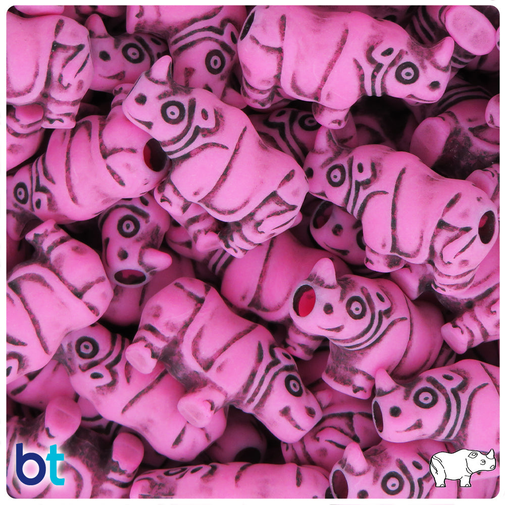 Dark Pink Antique 25mm Rhino Pony Beads (8pcs)
