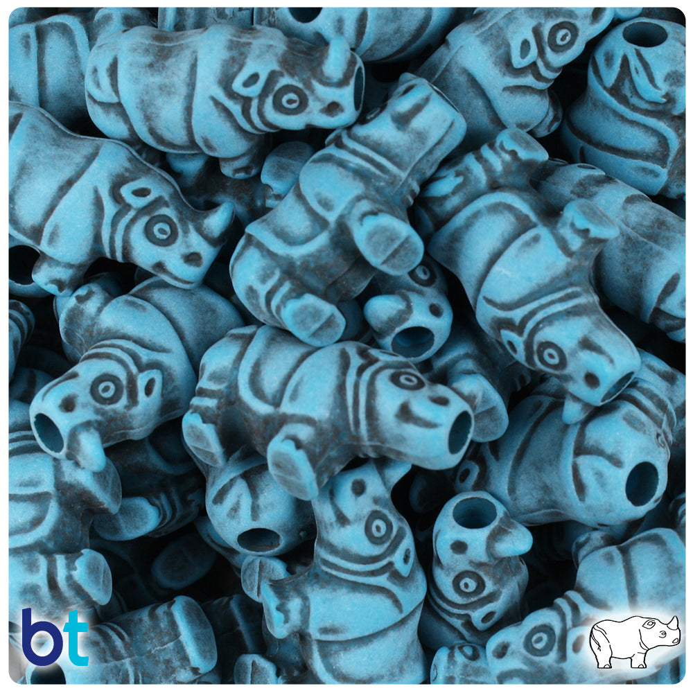 Dark Turquoise Antique 25mm Rhino Pony Beads (24pcs)