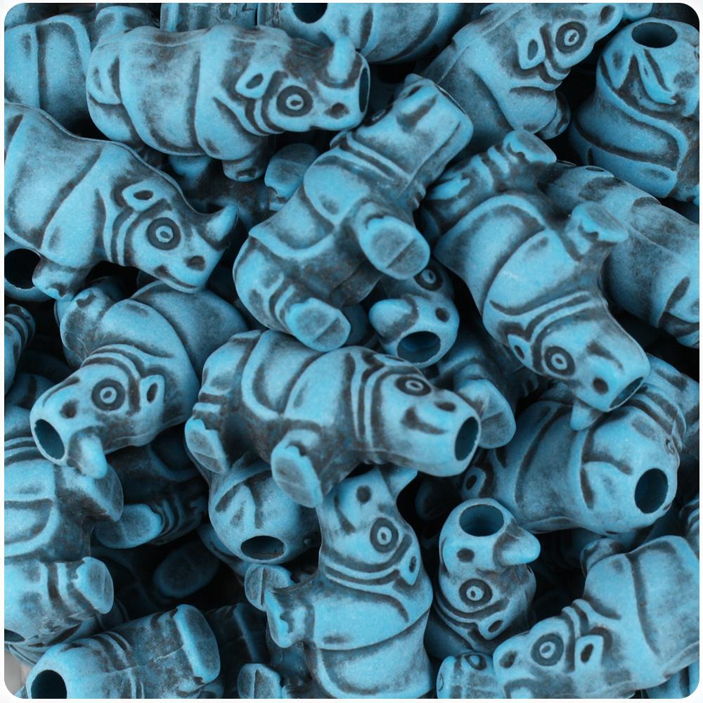 Dark Turquoise Antique 25mm Rhino Pony Beads (8pcs)