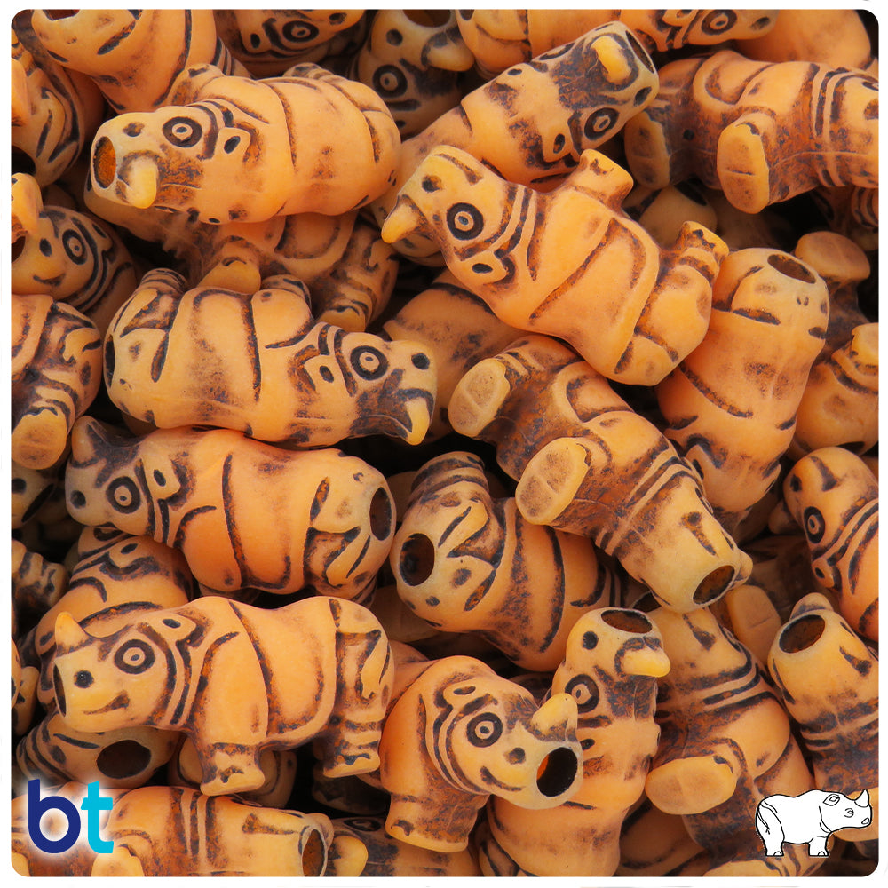 Orange Antique 25mm Rhino Pony Beads (8pcs)
