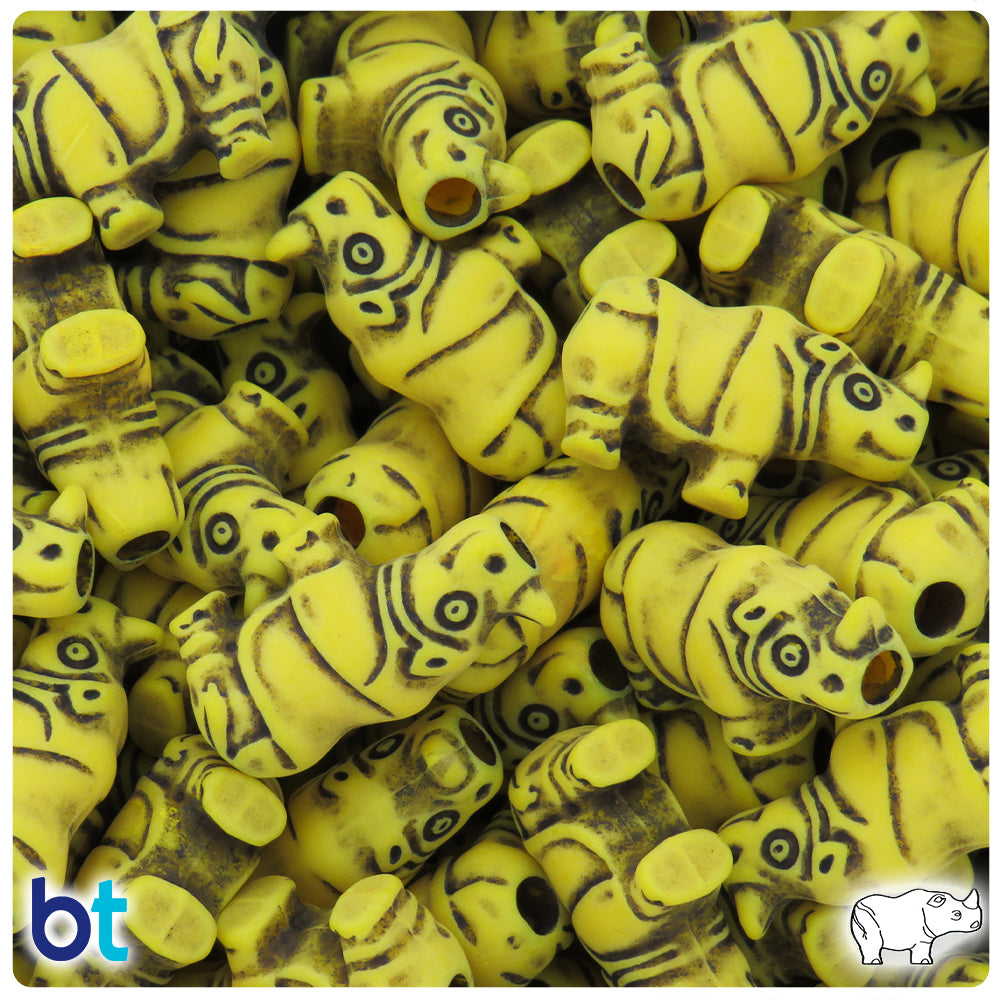 Bright Yellow Antique 25mm Rhino Pony Beads (24pcs)