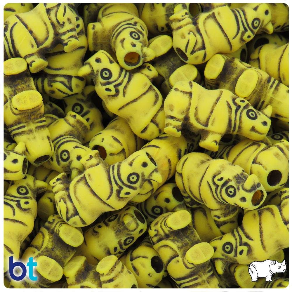 Bright Yellow Antique 25mm Rhino Pony Beads (8pcs)
