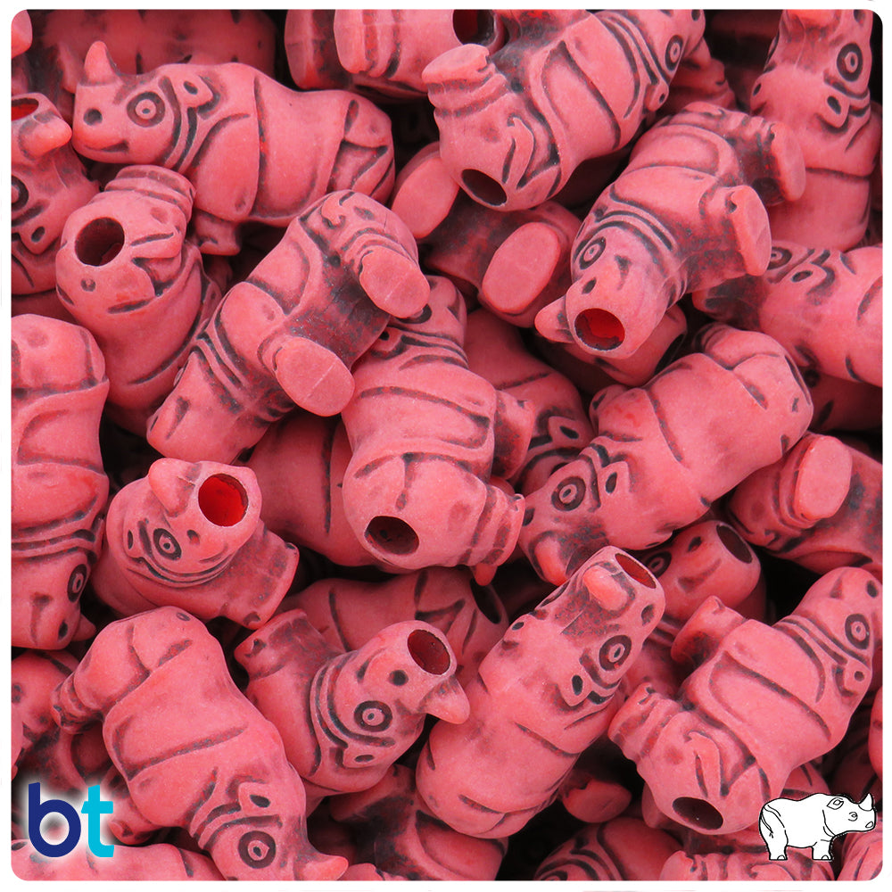 Bright Red Antique 25mm Rhino Pony Beads (8pcs)