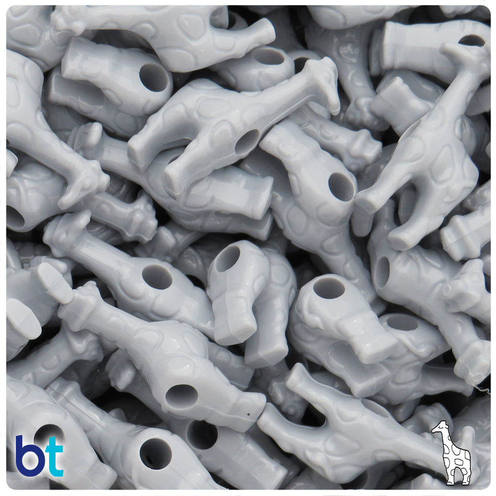 Grey Opaque 26mm Giraffe Pony Beads (8pcs)