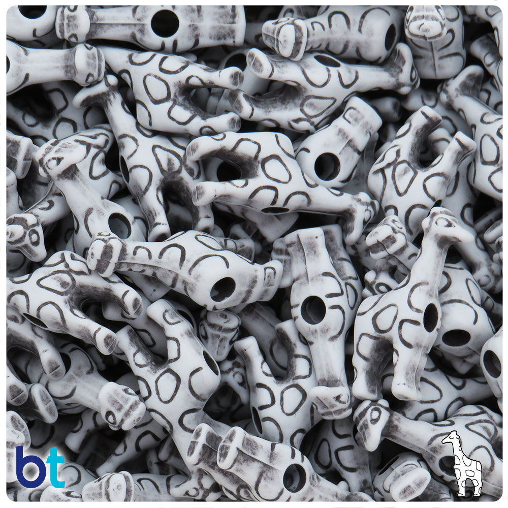 Grey Antique 26mm Giraffe Pony Beads (8pcs)