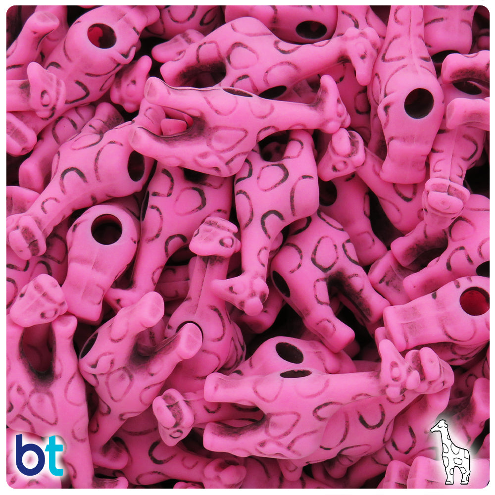 Dark Pink Antique 26mm Giraffe Pony Beads (24pcs)