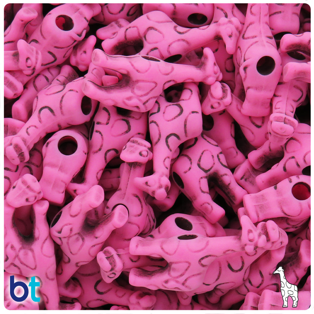 Dark Pink Antique 26mm Giraffe Pony Beads (8pcs)