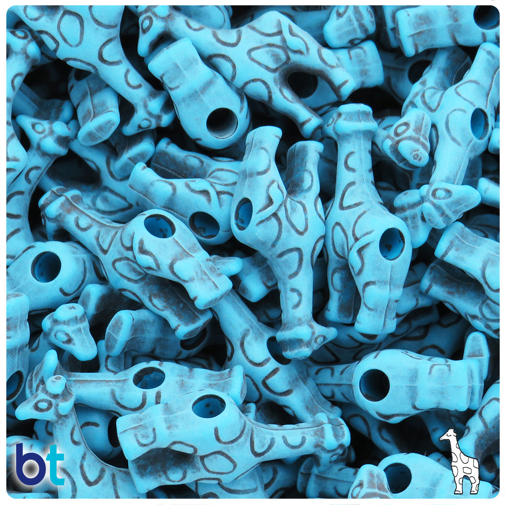 Dark Turquoise Antique 26mm Giraffe Pony Beads (8pcs)