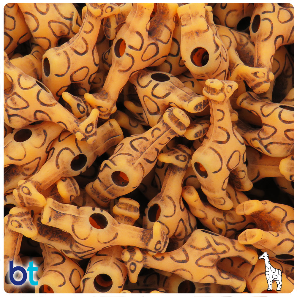 Orange Antique 26mm Giraffe Pony Beads (8pcs)