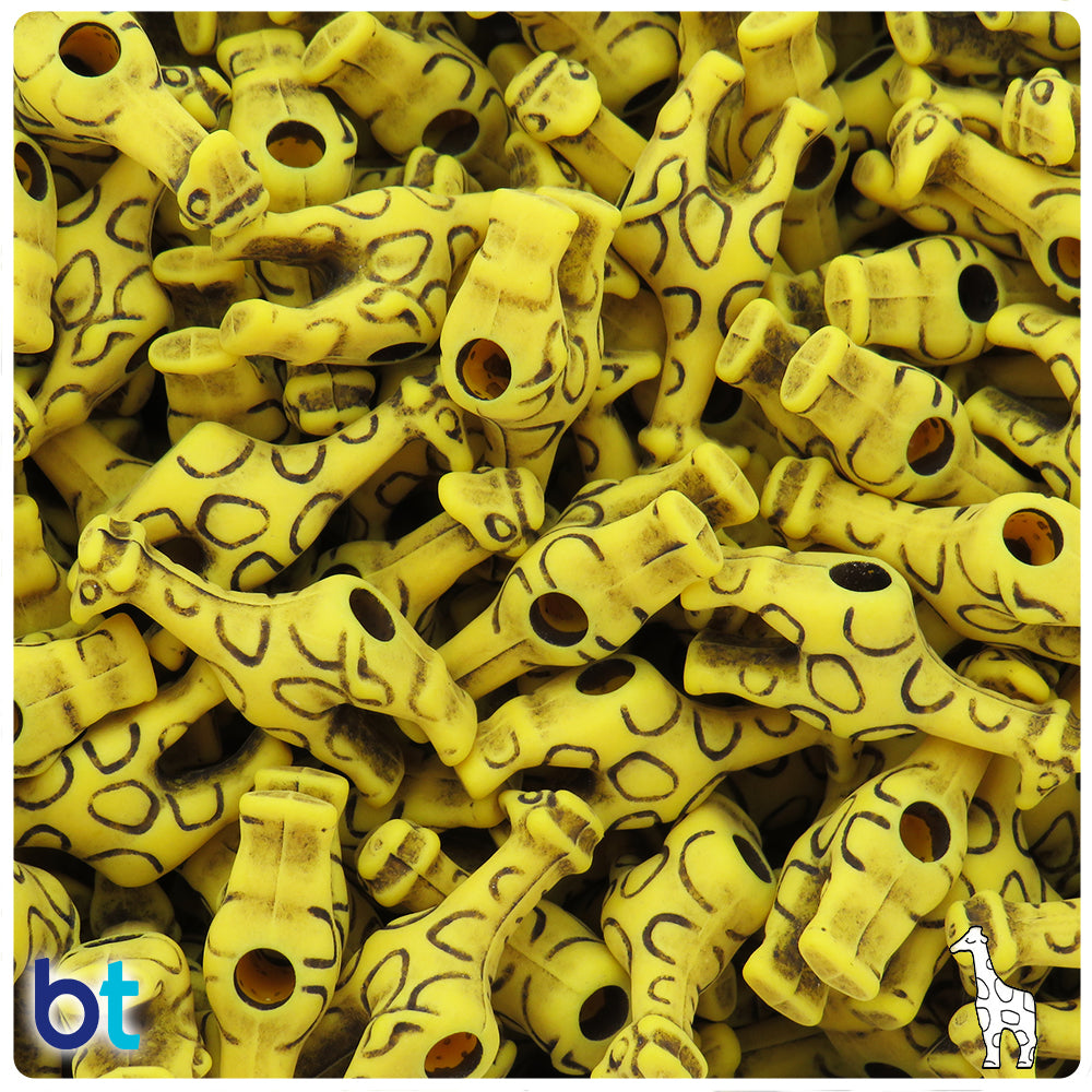 Bright Yellow Antique 26mm Giraffe Pony Beads (8pcs)