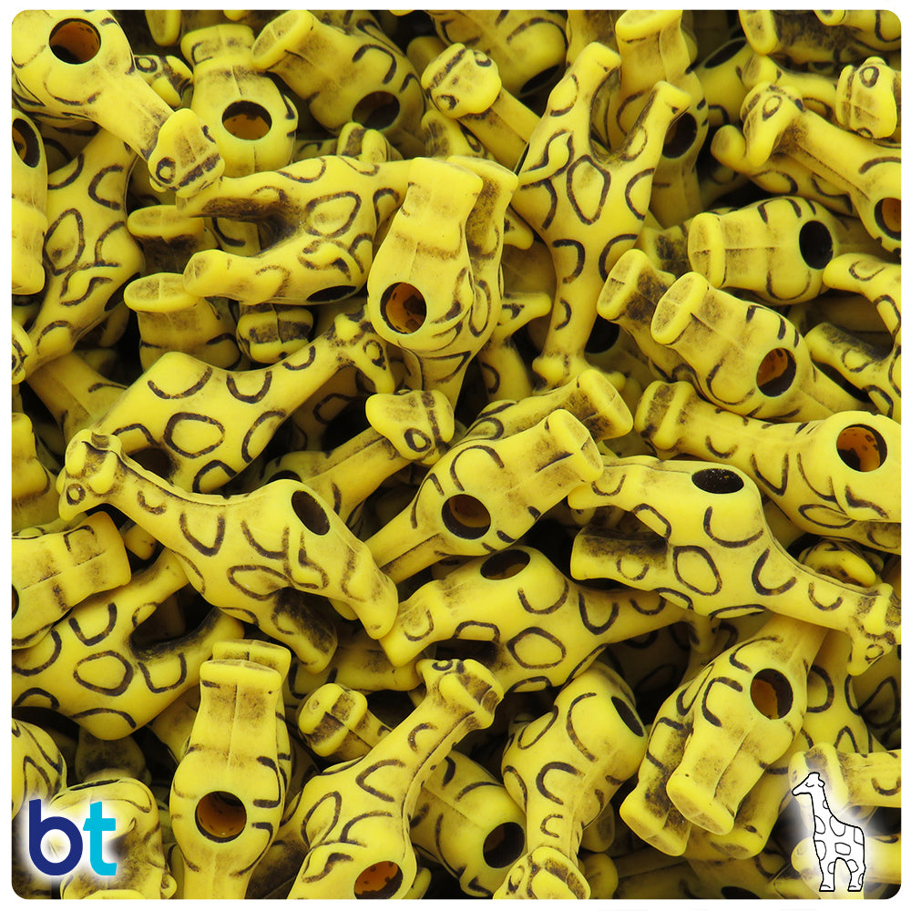 Bright Yellow Antique 26mm Giraffe Pony Beads (24pcs)